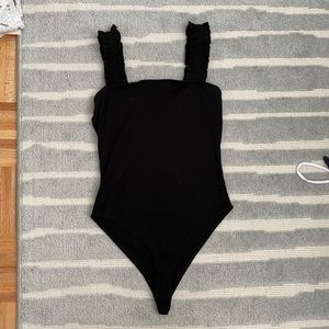 Aqua by Bloomingdales Black Body Suit with Ruffle Straps